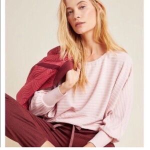 Anthropologie Pink Wide Crew Neck Top size M
